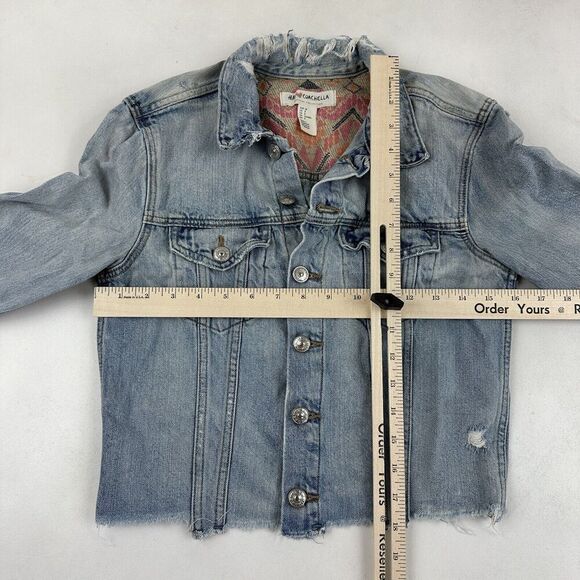 H&M x Coachella Official Collection Denim Blue Jean Jacket Distressed L/S Sz 8 - Picture 2 of 8